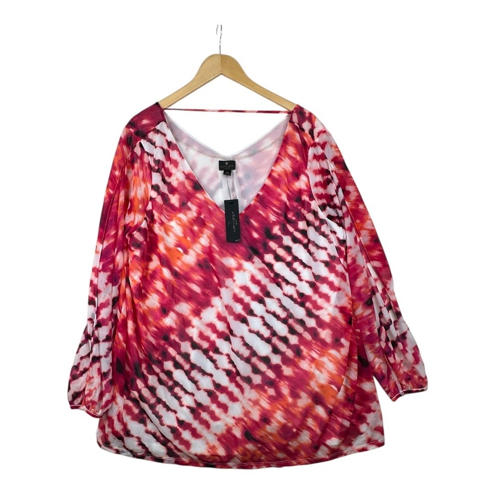 New Worthington Long Sleeve Multicolor Blouse‎ size 2X Red/White